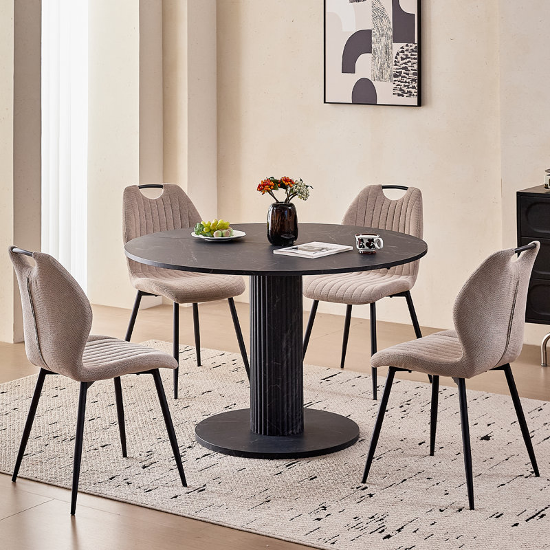 Table de salle à manger ronde de 47 po pour 4, Noir