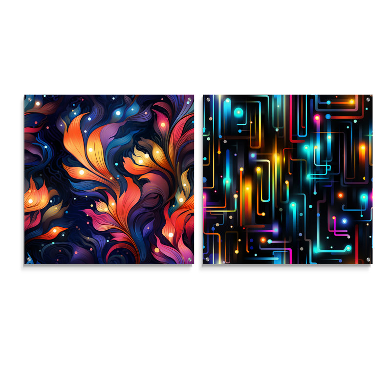 Cornisha - Ensemble de 2 peintures murales abstraites en acrylique, H 30 po x l 61 po