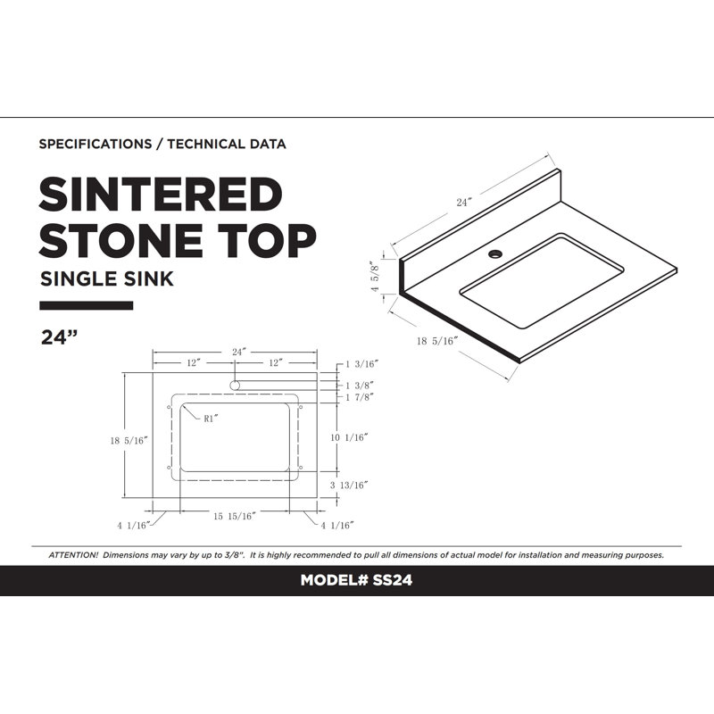24'' Single Bathroom Vanity with Stone Top, Matte Black, White Matte