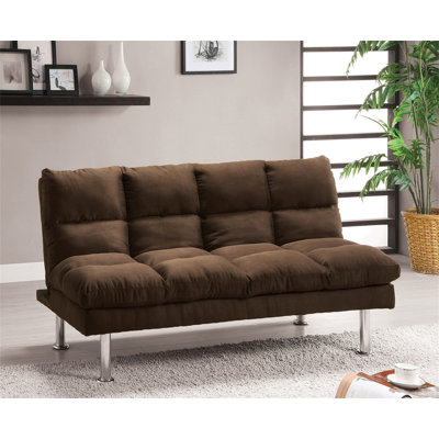 Canapé-lit de futon de style contemporain en microfibre converti en lit avec support supplémentaire pour pieds chromés