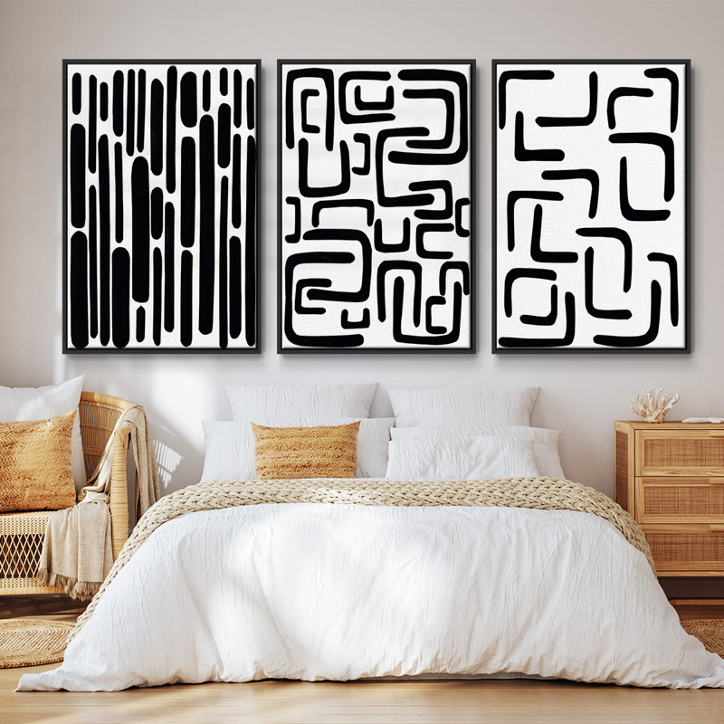 Shuffle I, ensemble de 3 toiles encadrées, H 27 po x l 54 po, Noir