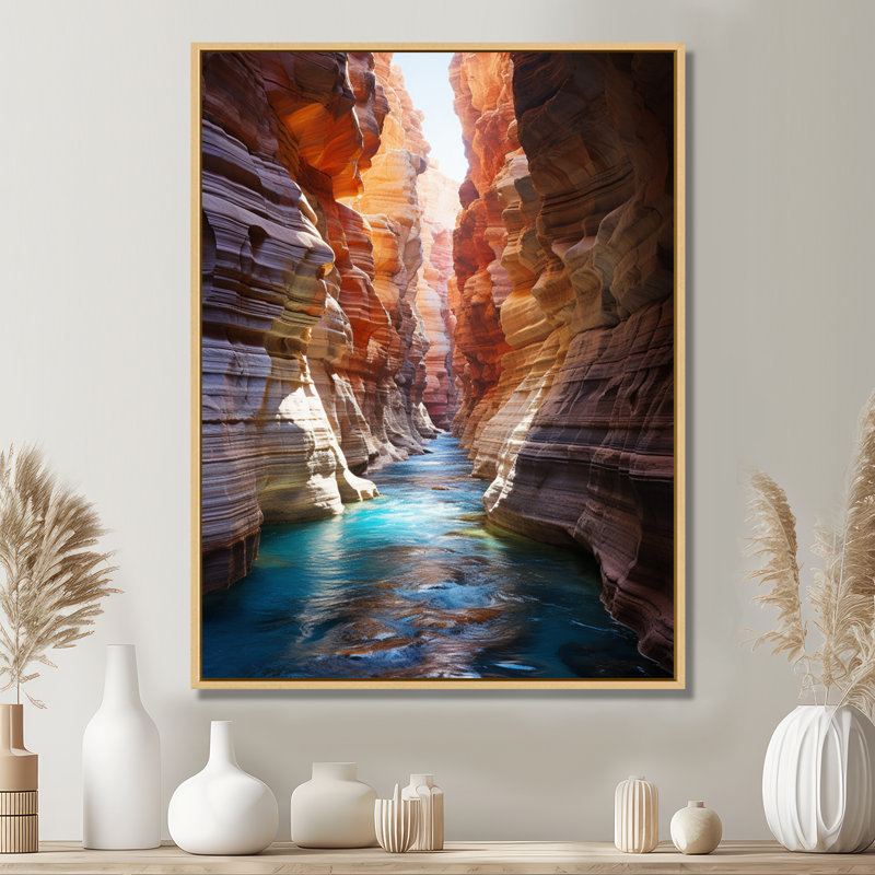 Canyon antilope turquoise, gouttes - art mural Canyon, Cadre doré à coins fermés, H 44 po x l 34 po x P 1,5 po