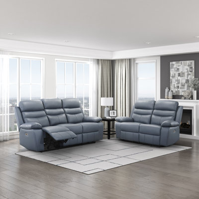 Hyler Modern & Contemporary Power Reclining: 2-Piece Living Room Set with Top Grain Leather Seating Surfaces, One-Touch Power Reclining & Integrated U by Latitude Run