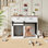 Meuble pour chien 44,5 "en bois avec portes de grange coulissantes et tiroirs de rangement, meuble télé de table de bout pour petits chiens de taille moyenne, blanc