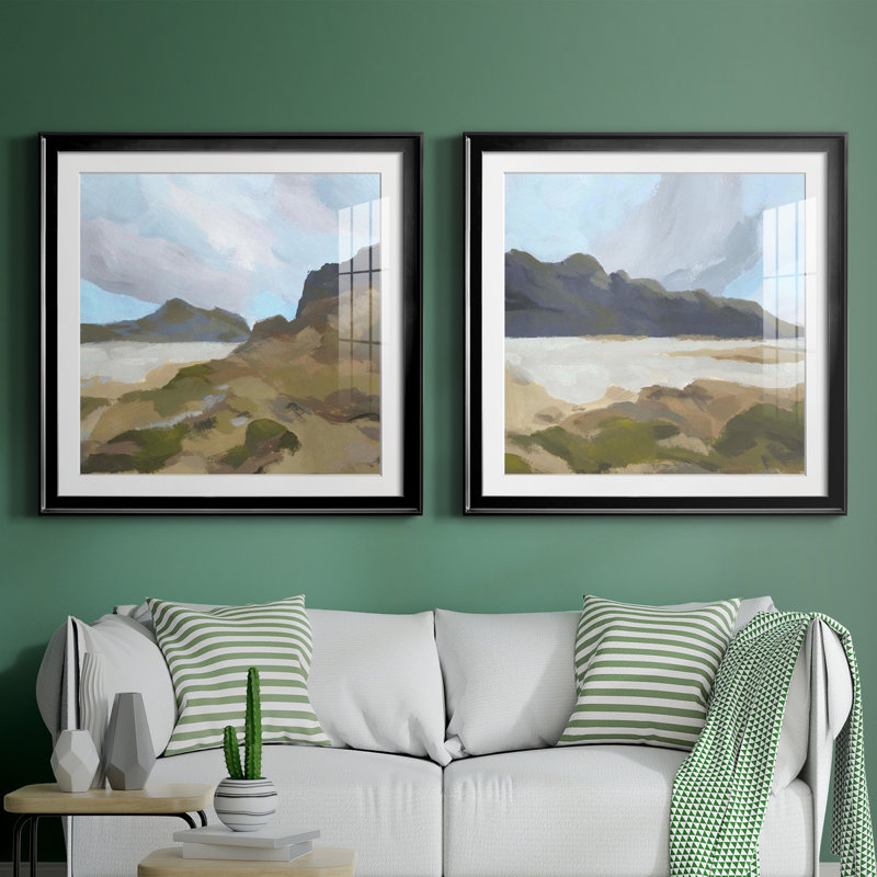 Mossy Cove I - ensemble de 2 reproductions d'art encadrées, H 30,5 po x l 61 po x P 1,5 po, Papier encadré noir, Blanc