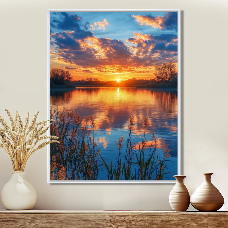 Gracynn campagne campagne au coucher du soleil II - paysage, art mural, H 32 po x l 24 po, Reproduction avec cadre flottant