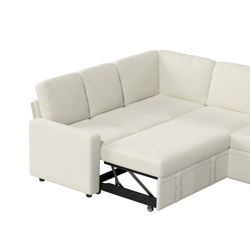 Canapé-lit modulaire convertible Brynli, Polyester beige