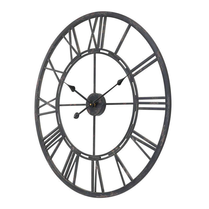 Oversized Roman Round Wall Clock, 27 Diameter, Matte Black