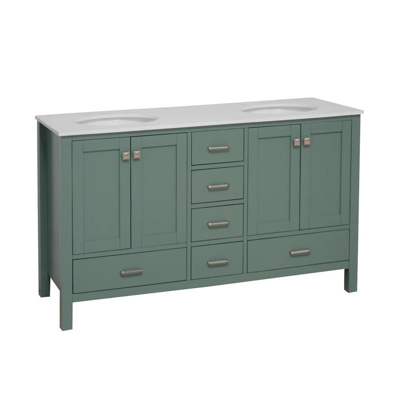 Ensemble de meuble-lavabo double 60 po Claudett, Vert sauge, Blanc d'ingénierie