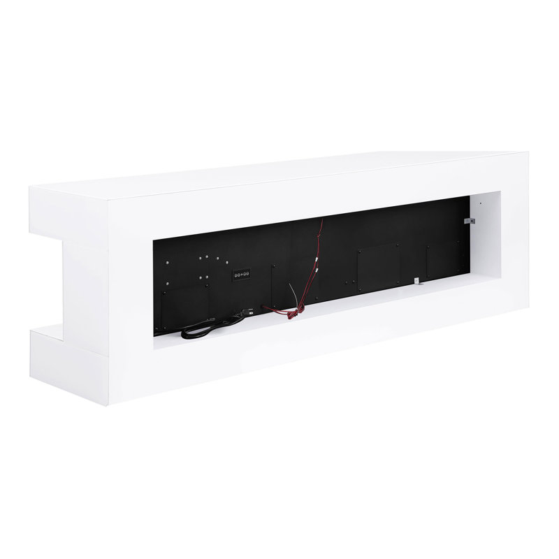 71" TV Stand with Visual Flame Box Grey Mirror, White