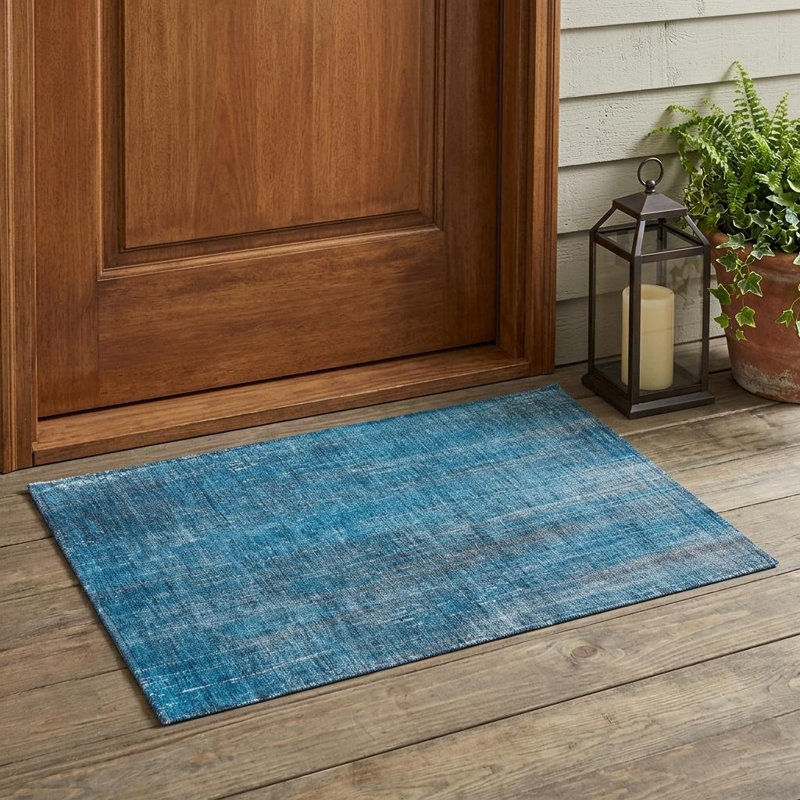Tapis extérieur lavable antidérapant à rayures bleues 2 pi x 3 pi