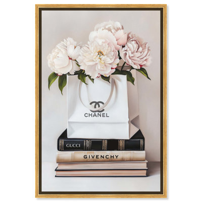 Cream Shopping Bag Floral Canvas Glam Illustration Art by Art Remedy