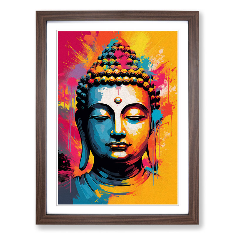 Buddha Pop No.3 - Single Picture Frame Print on Wood, Walnut Framed, 34cm H x 25cm W x 2cm D