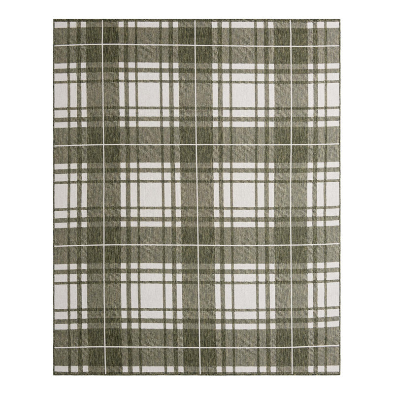 Tatasha Plaid Power Loom Polypropylene Plastic Indoor/Outdoor Area Rug in White/Green, Rectangle 7'10" x 10'