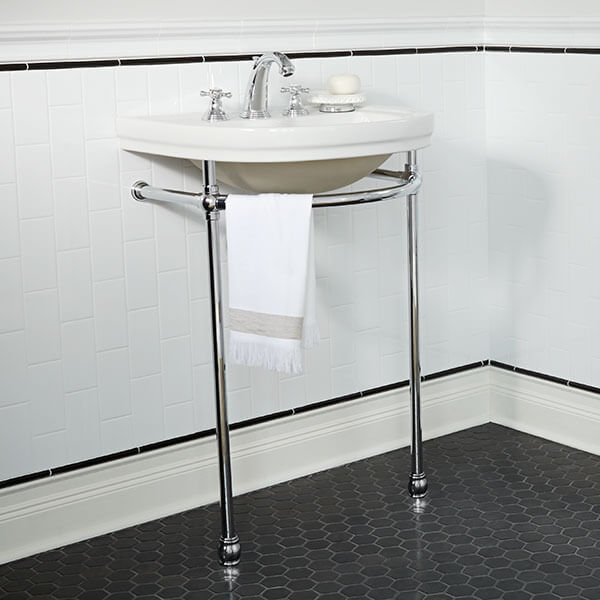 St. George White Vitreous China U-Shaped Console Bathroom Sink with Overflow, White/Polished Chrome
