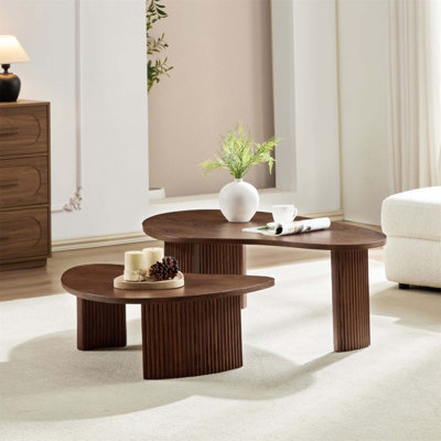 Ensemble 2 pièces de tables basses gigognes de forme irrégulière, facile à assembler pour le salon et le bureau, élégant et fonctionnel