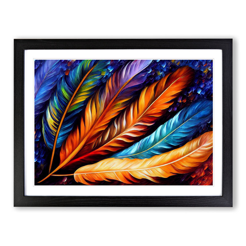 Bird Feather - Single Picture Frame Painting, Black Framed, 46cm H x 64cm W x 2cm D
