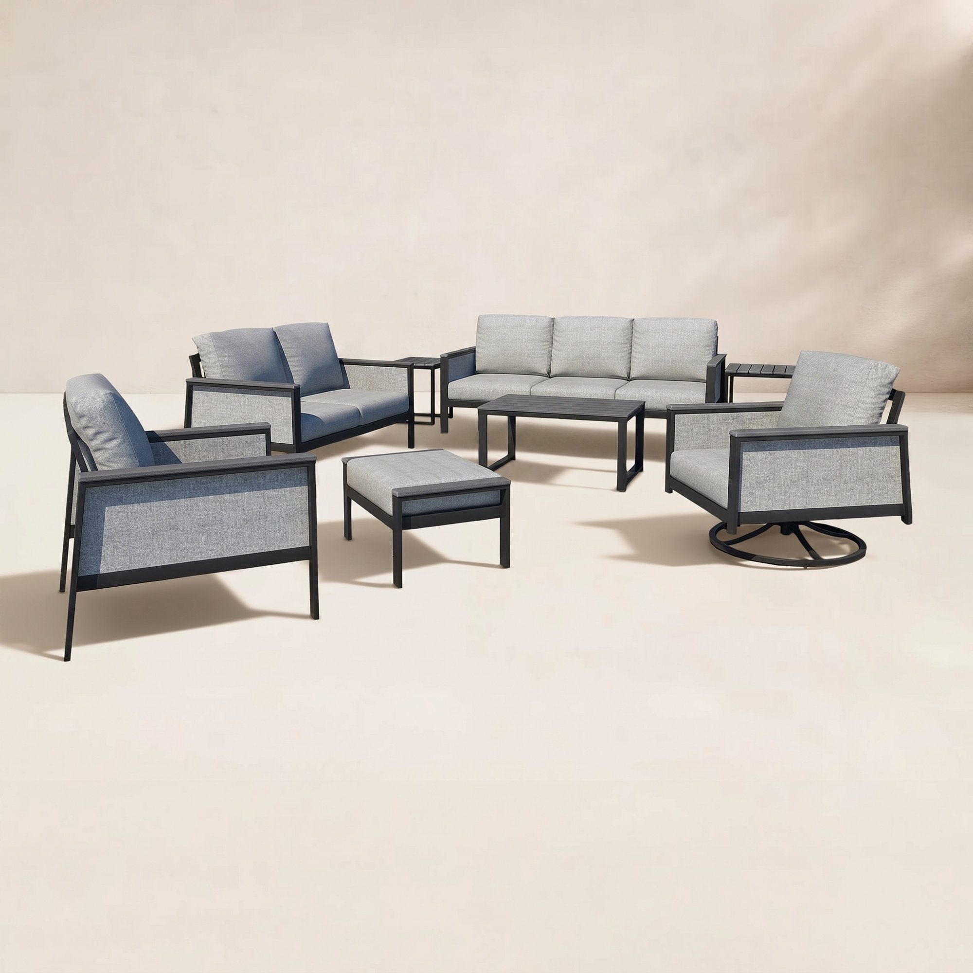 Townsend 7 Piece Sofa Seating Group with Sunbrella Cushions, Canvas Granite