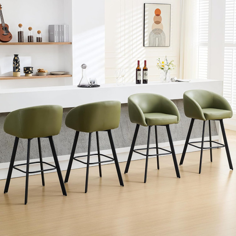 Tabourets pivotants de comptoir et de bar avec dossier et accoudoirs pour îlot de cuisine, Vert, 4