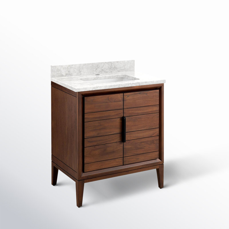 30" Aliso Single Bathroom Vanity Set with Rectangular Undermount Sink, Single-Hole Centered, Carrara Marble, Java
