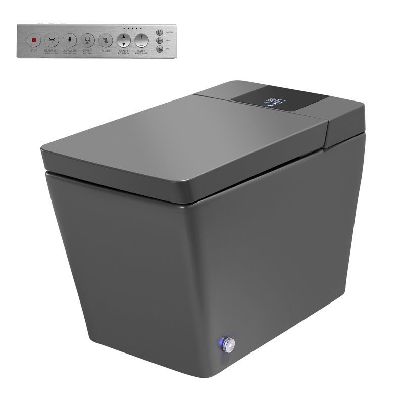 OakLn Smart One-Piece Toilet With Heated Seat, Auto Flush, Bidet Wash, Dryer And Digital Display, Gray
