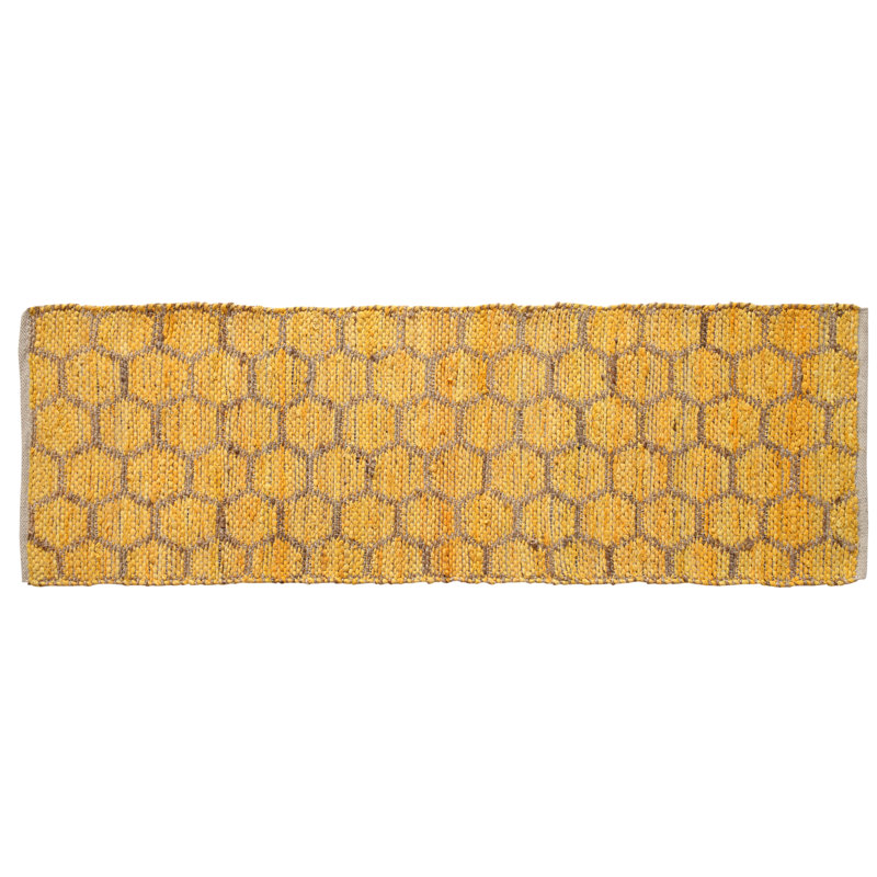 Eastman Geometric Hand-Knotted Cotton/Jute Yellow Area Rug, Runner 2' x 6'