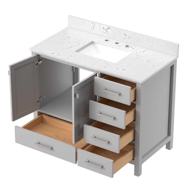 Meuble-lavabo de 42 po avec plateau en pierre reconstituée, Gris, Nickel brossé