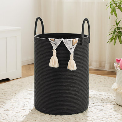 60l Woven Cotton Rope Laundry Basket Dark Black