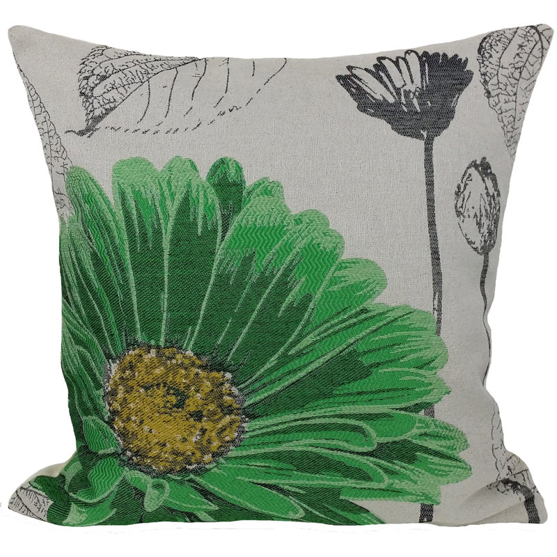 Embroidered Cotton Blend Reversible Throw Pillow, Green
