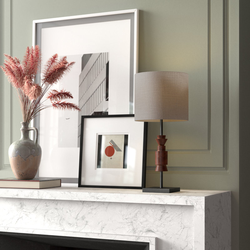 Lampe de table 28 po Bakasura, Beige clair, Noyer