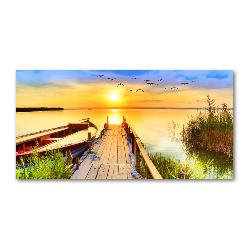 Boat And Pier - Wrapped Canvas Print