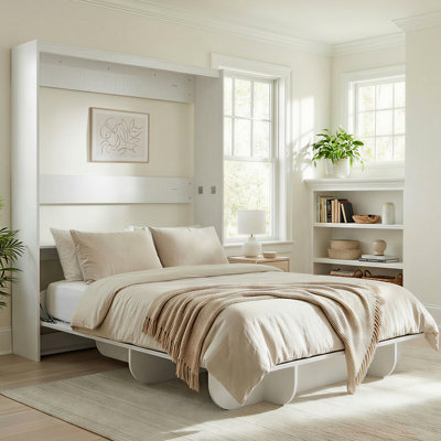 65" Queen Murphy Bed With Bookshelf Storage & Safety Lock