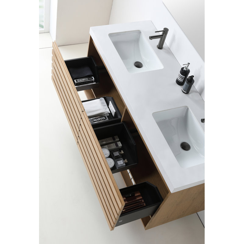 Matera 72" W Double Vanity, Pecan Oak, White
