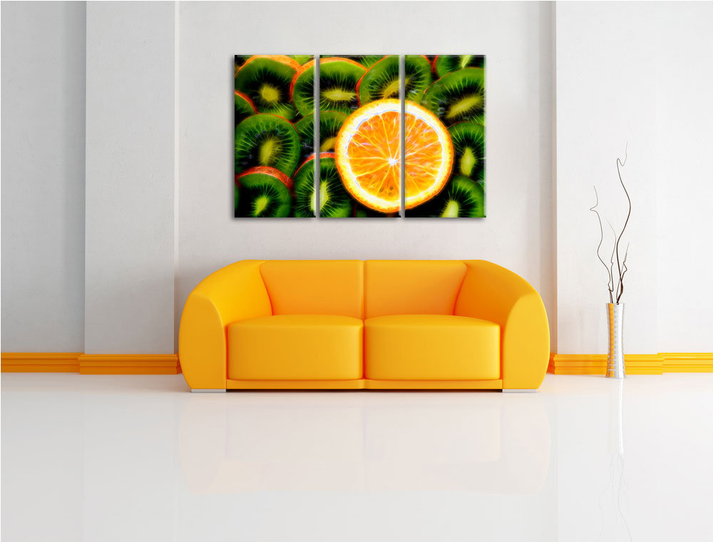 3-tlg. Leinwandbilder-Set „Leckere Orange zwischen Kiwis“, Grafikdruck