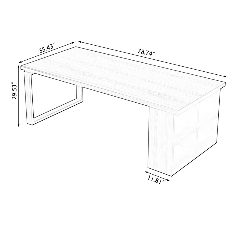 Tan Rectangular Solid Wood desks, 29.53" H x 78.74" W x 35.43" D