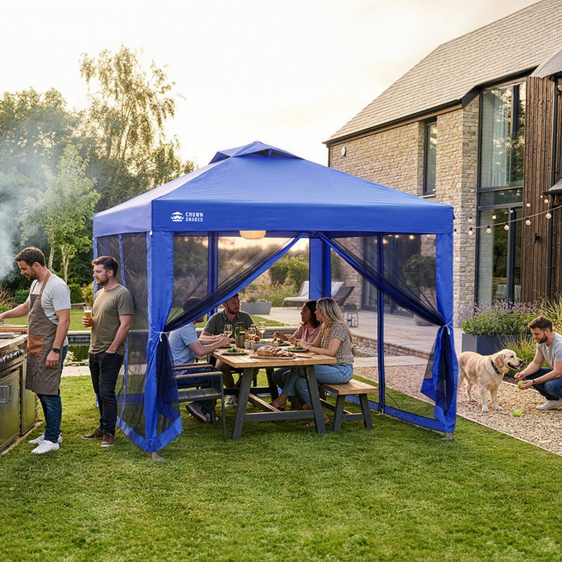 10 Ft. W x 10 Ft. D Metal Patio Gazebo for Backyard with Wheeled Storage Bag Blue, Blue