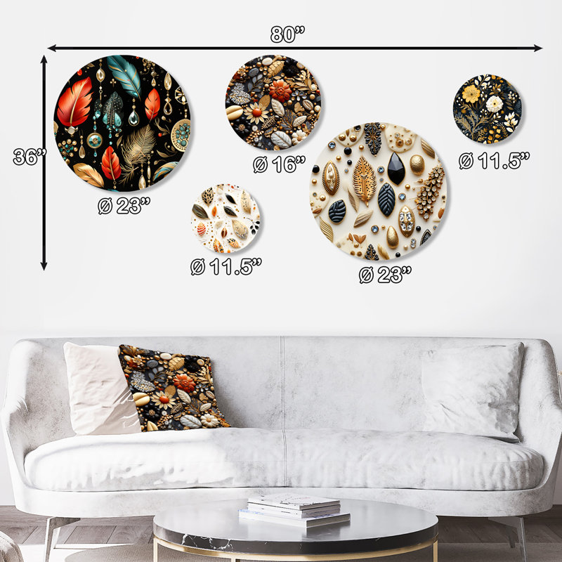 Conan - ensemble d'art mural floral bohémien rond de 5
