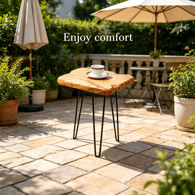 Natural Cedar Wood Live Edge Patio Side Table - Small Rustic Outdoor End Table