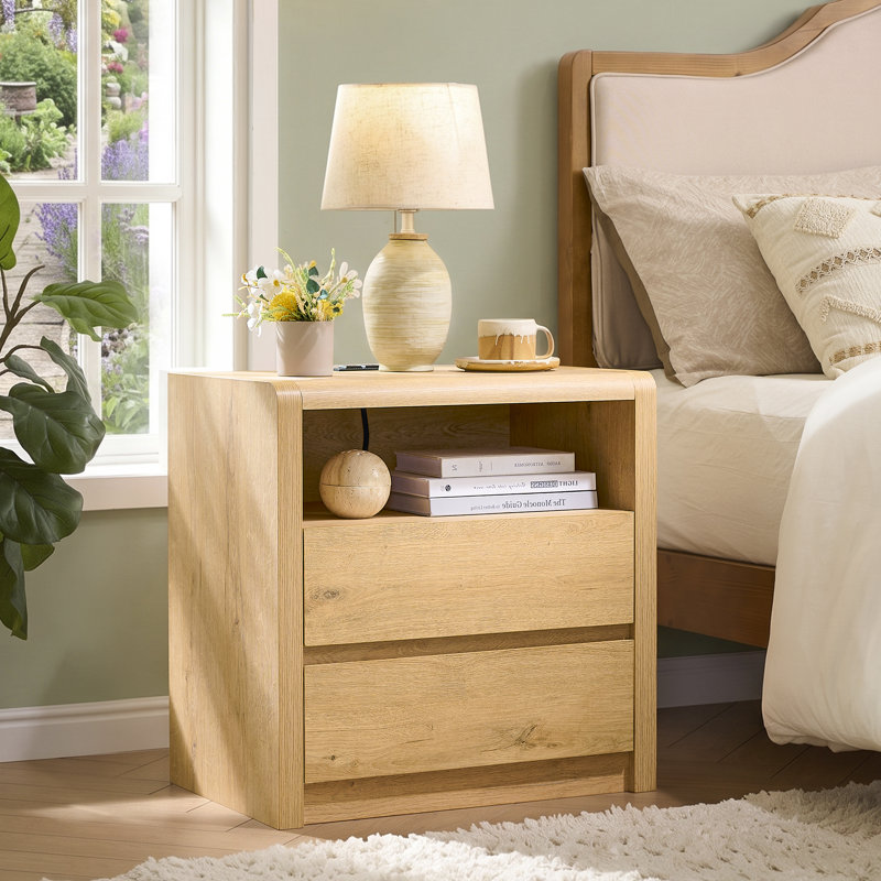Ensemble de chambre à coucher 3 pièces en bois rustique, naturel, Natural, 6 Drawer Dresser; 2 Nightstands