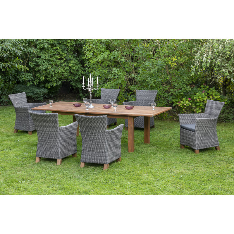 Inouye 6 - Person Acacia Wicker Patio Dining Set with Extendable Rectangular Table
