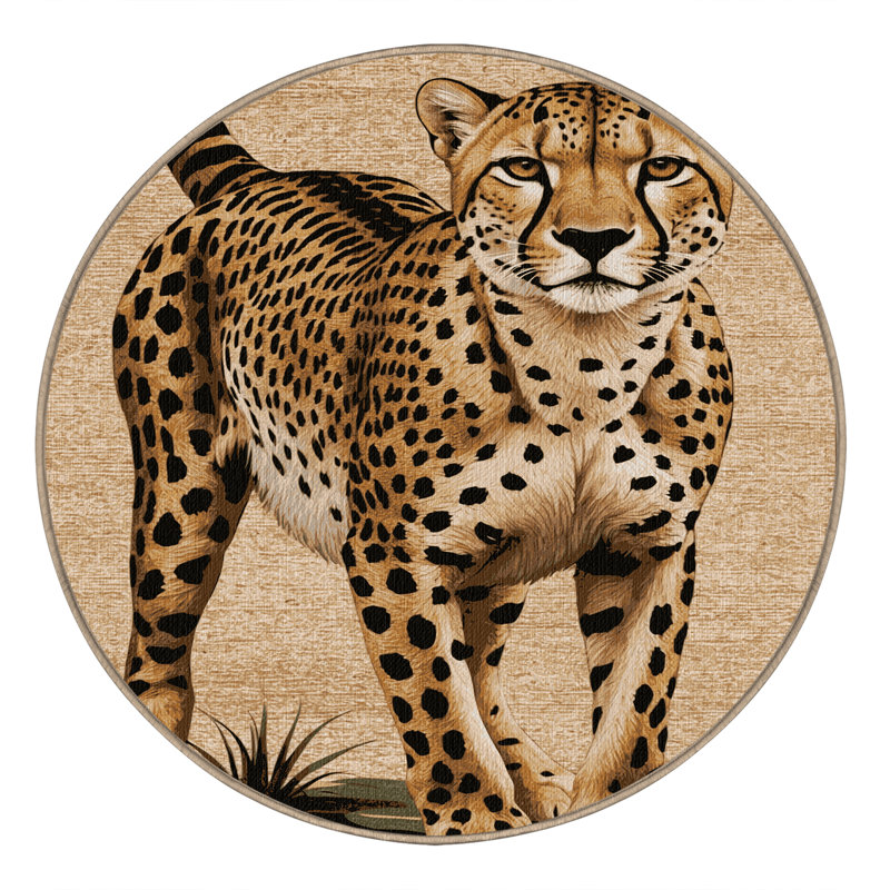 Washable South African Cheetah Big Cats Area Rug, Round 8'