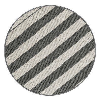 Washable Steel Gray White Striped Area Rug