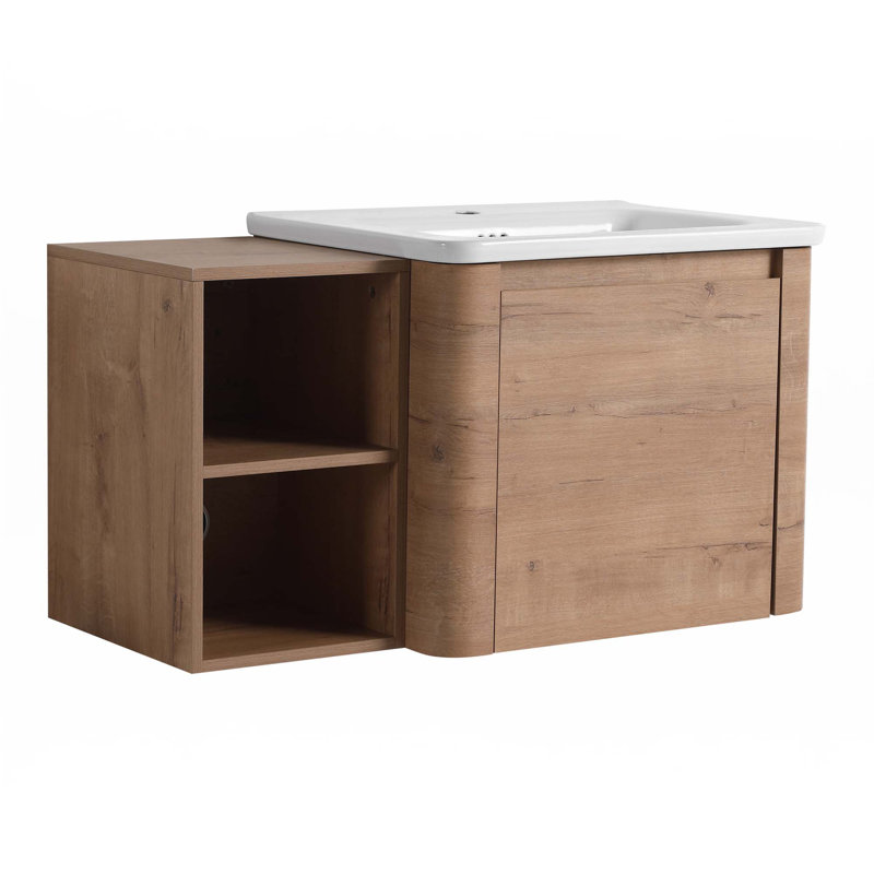 Meuble-lavabo mural avec lavabo en céramique et tablettes de rangement et 1 porte à fermeture en douceur, 36"