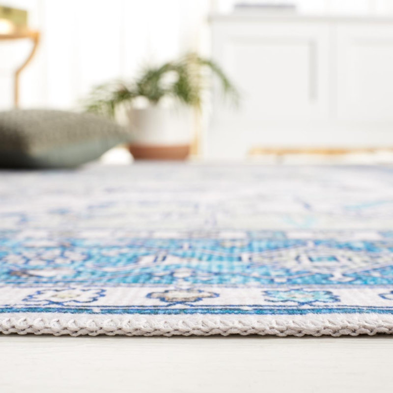 Arizona Maleek Machine Washable Non-Slip Area Rug in Grey/Blue, Rectangle 274 x 366cm