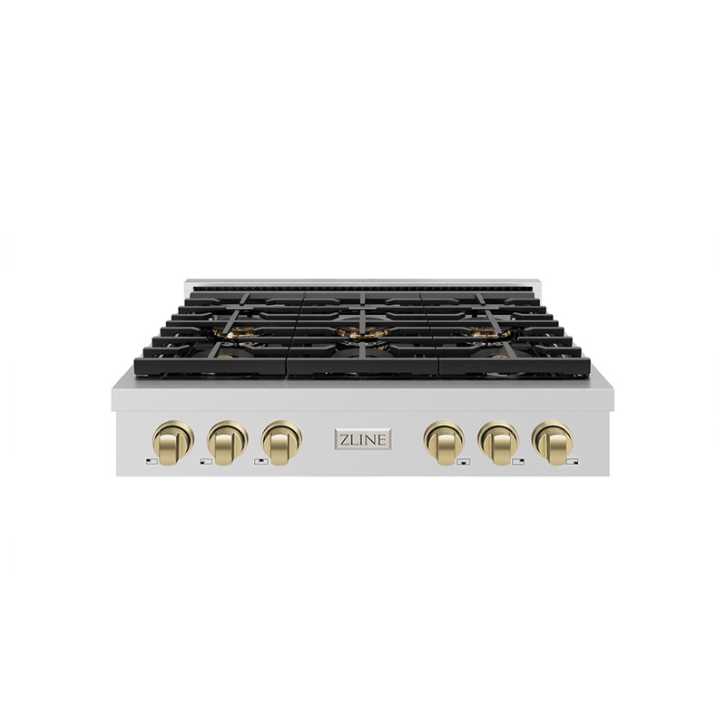 ZLINE Autograph 36 in. Stainless Steel Paramount Rangetop with 6 DuoPro Burners and Bronze Accents, Champagne Bronze