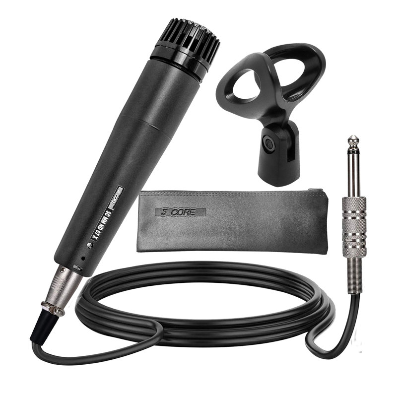 5 Core Microphone Professional Unidirectional Dynamic Neodymium Mic with On/Off Switch, Cable Clip