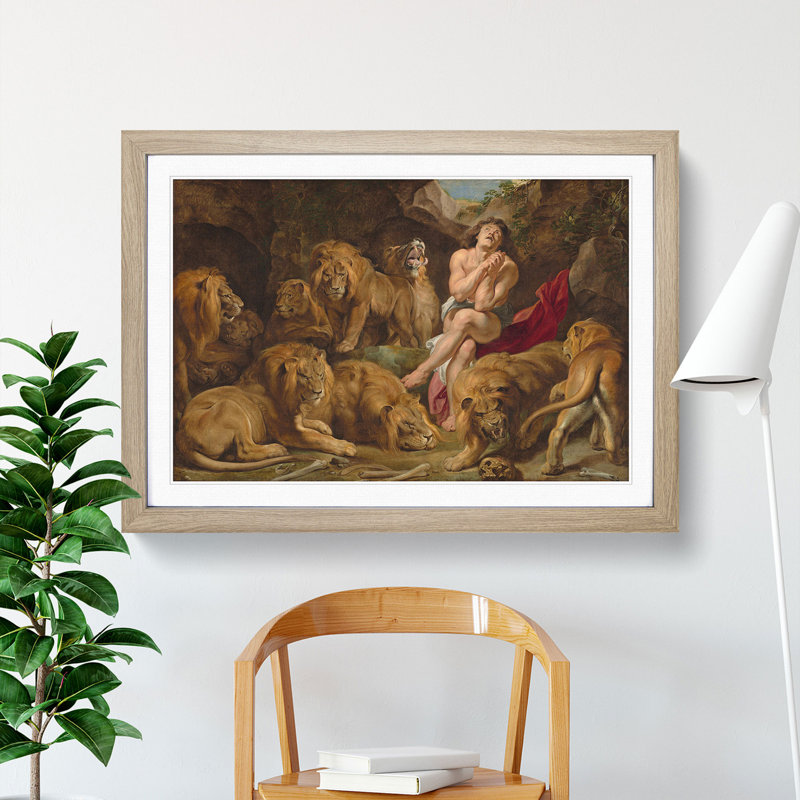 Daniel in the Lions' Den by Peter Paul Rubens - Picture Frame Painting, Oak Framed, 36cm H x 48cm W x 2cm D