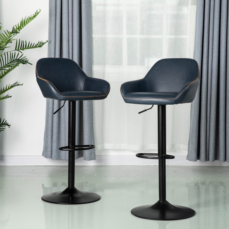 Thibodeaux Swivel Adjustable Height Bar Stool, Navy Blue