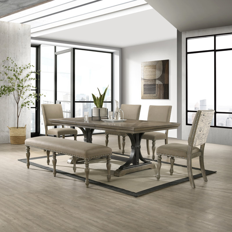 Ensemble de salle à manger extensible Dasher, 6 (1 table + 4 chaises + 1 banc)