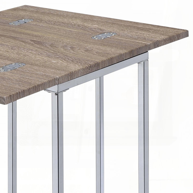 Expandable Side Table with Swivel Top – Weathered Oak and Chrome